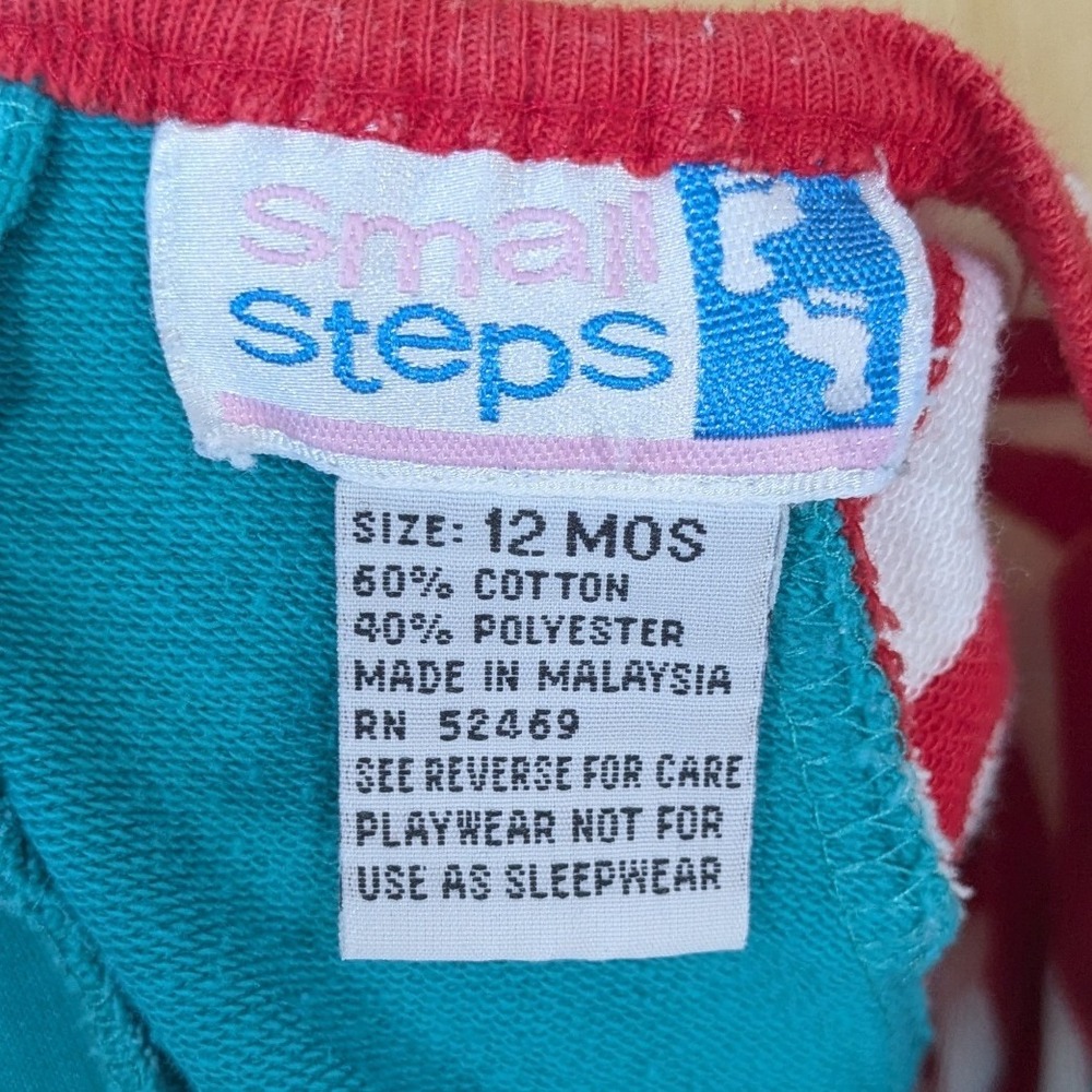 Small Steps Vintage 80s Retro Baby Romper Red Striped Parachute Lion 12 Months - Picture 4 of 6